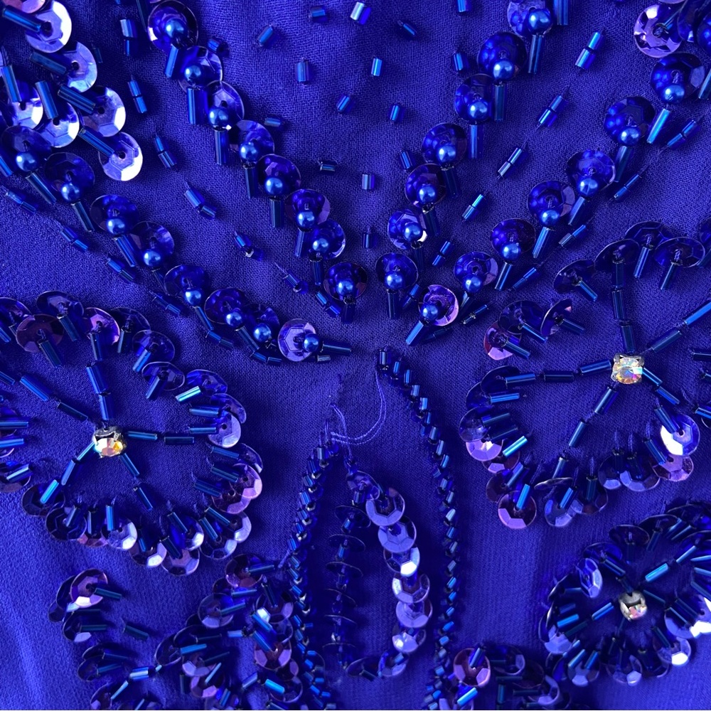 Stunning Alyce Designs formal gown - sapphire blue w/ silver and blue beading - Picture 9 of 13